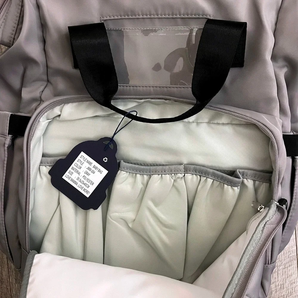 Lovomamma Gray Diaper Bag Backpack Multi-Pocket Travel‎ Baby Bag JMM-004 NWT